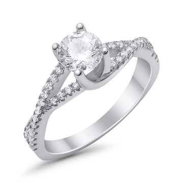 Solitaire Accent Ring Round Simulated Cubic Zirconia Twist Infinity Shank 925 Sterling Silver
